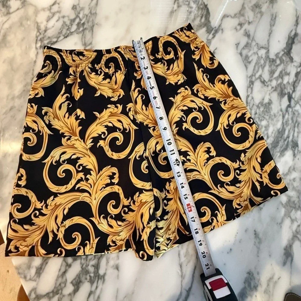 Versace Men'sBaroque Print Twill Poly Shorts Black Gold Print Shorts, sz‎ 48